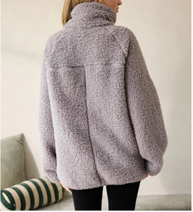 Sudadera de terciopelo casual con cuello alto, oversize, media cremallera, manga larga, hecha a medida, de alta calidad, precio mayorista - Product Image 3