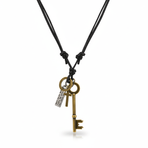 18K Gold Plated Number Pendant-2.5-Inch Stainless Steel Key of Faith with Adjustable Leather <b>Rope</b> for Men & Boys - Product Image 3