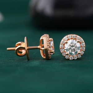 ต่างหูเพชรทรงกลม 1.12 กะรัต แบบ Halo Lab Grown Diamond ตัวเรือนทองคำชมพู 14K ความใส VVS1 พร้อมการเจียระไนที่ดี - Product Image 3