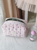 Grande trousse de toilette personnalisée en coton matelassé à pois pour femme, pochette de maquillage de voyage avec fermeture éclair, style tendance, cadeau De Maison, poignée souple