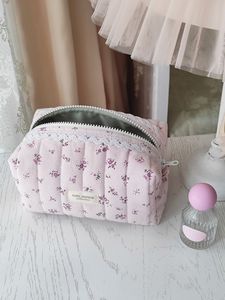 Custom Dot Quilted Cotton <b>Large</b> Cosmetic <b>Bag</b> Women Travel Makeup Pouch Zipper Fashion Style De Maison <b>Gift</b> Soft Handle - Product Image 1