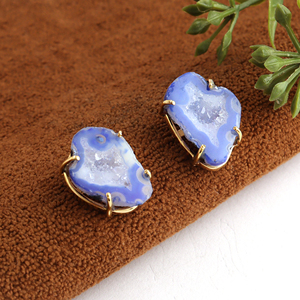 Natural geode druzy agate stud <b>earring</b> prong setting crystallize <b>post</b> back stud <b>earring</b> handmade fancy stud <b>earring</b> - Product Image 5