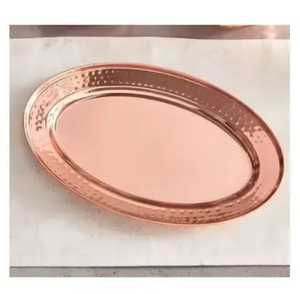 Antique Oval Hammered <b>Copper</b> Serving Tray Luxury Rose Gold Metal Platter Artisan Handcrafted Food Tea Drinks Server - Product Image 3