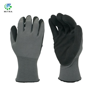 Guante de poliéster gris con textura de espuma, guantes de seguridad recubiertos de nitrilo - Product Image 1