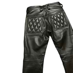 กางเกงนักขี่จักรยานหนังสีดำของผู้ชาย: กางเกงยีนส์ตัด, กางเกงหนังซับในโพลีเอสเตอร์ - Product Image 4
