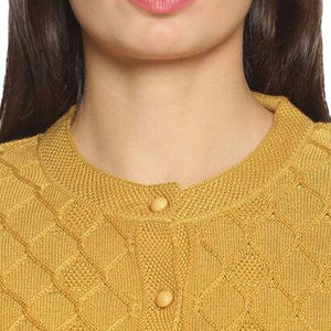 Cárdigan Ligero de Mujer, Mezcla de Lana, Tejido de Cable, Manga Larga, Amarillo, Diseño con Botones, Cuello Redondo, Estilo Casual de Invierno - Product Image 2