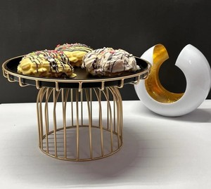 2-Piece Round <b>Cake</b> <b>Stand</b> Iron Handmade Gold Wire Base <b>White</b> Tray for <b>Cakes</b> Cupcakes Reusable Decorative Display Dish - Product Image 1