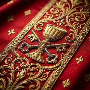 Robe d'église africaine rouge en soie, coupe ample, vêtement religieux traditionnel, cape liturgique brodée, tenue de cérémonie formelle - Product Image 3