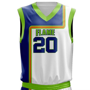 Ensemble d'uniformes de basketball personnalisables blanc, bleu, vert, maillot et short de joueur unisexe respirants et écologiques avec numéro 20 pour équipe - Product Image 4