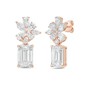 Lab Grown Floral Cluster Marquise Pear + <b>Emerald</b> Cut Drop Earrings | 18K Rose Gold | IGI Certified Bridal - Product Image 3