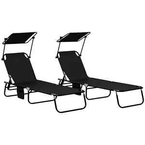 Set di 2 Sedie a Sdraio Pieghevoli in Vimini e Corda con Tettuccio Parasole, Schienale Reclinabile e Telaio in Acciaio - Product Image 1