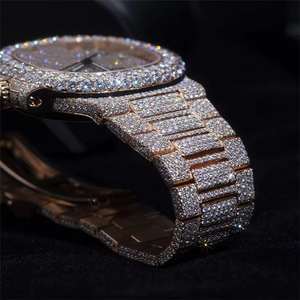 Reloj Mecánico Automático de Lujo Hip Hop ETA VVS Moissanite para Hombre, Caja Plateada, Esfera de Cristal con Diamantes de Imitación, Resistente al Agua 10 Bar - Product Image 3