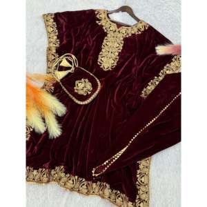 Caftán de diseñador con bordado Dhoti y borde de encaje elegante, talla XL - Product Image 6