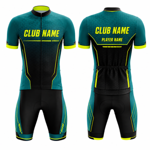 Conjunto de Jersey de Ciclismo Personalizado para Hombre, Transpirable, de Poliéster, con Sublimación, Nombre del Club, Nombre del Jugador, Verde Azulado, Negro, Amarillo - Product Image 1