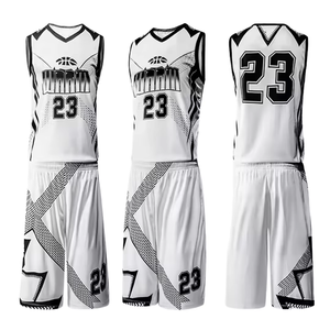 Ensemble d'uniformes de basketball personnalisés par sublimation, noir et blanc, maillot et short de basketball universitaire, design de logo d'équipe personnalisé - Product Image 1