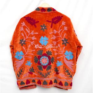 Hand Embroidered <b>Velvet</b> <b>Jacket</b> <b>Women</b> Floral Stripe Pattern O-Neck Full Sleeve Bohemian Style Spring Wear Gift Her - Product Image 6