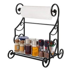 Portarotolo da cucina autoportante in metallo nero con design a cuore intagliato, porta spezie/condimenti per piano di lavoro - Product Image 3