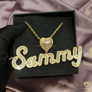 <b>Custom</b> " Sammy " <b>Name</b> Pendant <b>Necklace</b> Gold Iced Out Lab Grown Diamond Heart Hip Hop Jewelry Gift - Product Image 5
