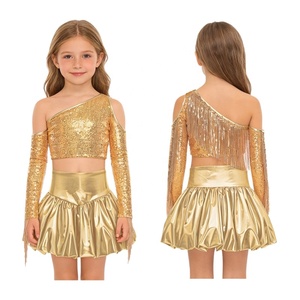 Conjunto de Falda y Top Corto Metálico para Niñas de 8 a 16 Años, Traje de Baile de Salón para Actuaciones, Fiestas, Espectáculos, Cumpleaños, Falda Latina, Ropa Latina - Product Image 5
