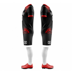 Custom Sublimation Soccer Uniform Set Red Black V-Neck Short Sleeve Moisture Wicking Men's Team Kit All Seasons <b>Athletic</b> Fit - Product Image 2