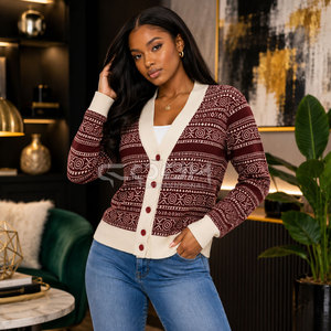 Cosh International Sorority Sisterhood Knitted <b>Cardigan</b> V Neck Long Sleeve Geometric Pattern Contrast Color <b>Button</b> Closure - Product Image 4