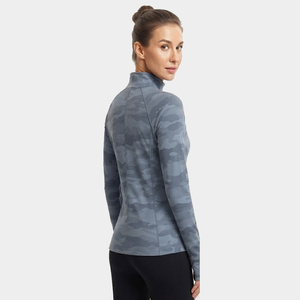 Slim Fit Ladies Polyester Spandex Jacket <b>Thumb</b> Loop Yoga Training Jacket Camo Print Workout Zipper <b>Top</b> Ladies Fitness Jackets - Product Image 3