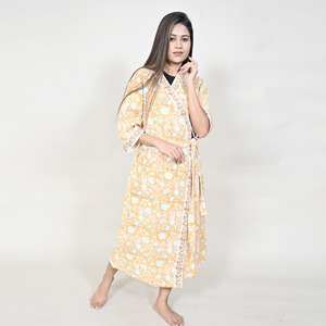 Robe kimono en coton pour femmes, imprimé floral, robe longue enveloppante, vêtements de nuit doux et respirants, vêtements de détente - Product Image 4