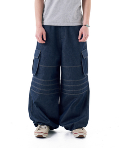Pantalon cargo en denim taille haute coupe ample couleur unie style utilitaire pour homme – Jean en coton mi-lourd pour l'automne, lavage classique - Product Image 4