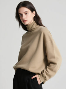 2026 Women's Mockneck Solid 100% Cotton High Quality Fleece Pullover Mock Neck Sweatshirt Custom Logo OEM Service - Product Image 6