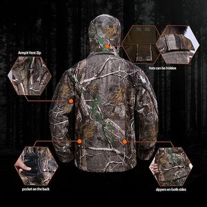 Hunting <b>Jacket</b> for Men Quiet Hunting Camouflage Clothing Hoodie <b>Camo</b> Coat Water-Repellent Windproof - Product Image 3