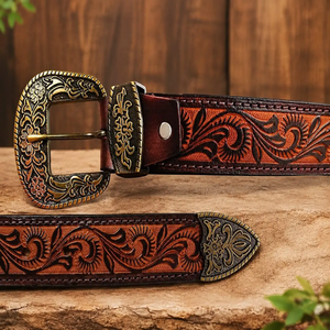 Best Selling Western <b>Leather</b> <b>Belts</b> Handmade Tooled <b>Belts</b> <b>for</b> <b>Men</b> Women Brown Engraved Buckle at Wholesale Factory Price - Product Image 6