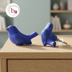 Poignées de tiroir et poignées de meuble en fonte bleue rustique en forme d'oiseau pour chambre, bureau à domicile, commode - Design moderne, installation facile - Product Image 1