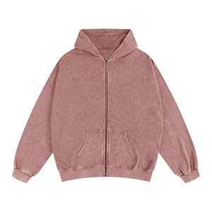 เสื้อฮู้ดซิปแบบยูนิเซ็กซ์ ทรงโอเวอร์ไซส์ สีพื้น เรียบง่าย สวมใส่สบายในฤดูใบไม้ร่วง ผลิตจากผ้าฝ้ายถัก 100% ทรงปกติ - Product Image 1