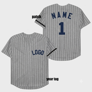 Camiseta de béisbol personalizada con rayas grises, nombre del equipo, número, botones, parche bordado con el logo, deportiva - Product Image 1