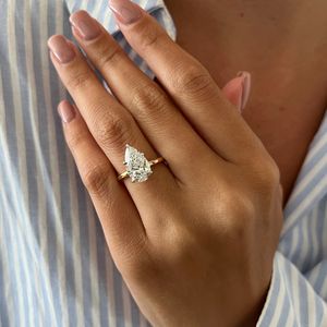 3ct Elongated Pear Cut Lab Grown Diamond Solitaire <b>Ring</b> , CVD Diamond <b>Thin</b> Two Tone White Prongs Engagement <b>Ring</b>, IGI Certified - Product Image 4