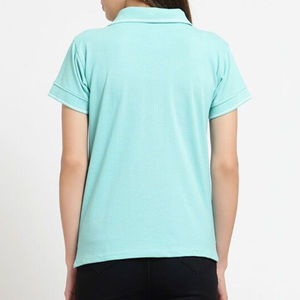 Women <b>Short</b> <b>Sleeve</b> Polo Shirt Solid Color Contrast Collar <b>Button</b> <b>Up</b> Casual Knitted Top Custom Logo - Product Image 5