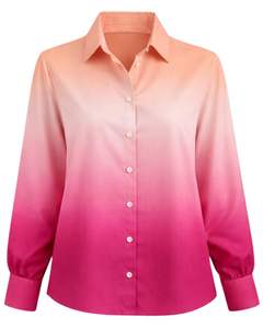 Chemisier décontracté à manches longues boutonné pour femme, dégradé pêche à rose vif, personnalisé, pour le bureau, fabrication OEM sur mesure, haut de gamme - Product Image 1