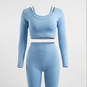 Women Solid <b>One</b> Piece Sportswear Gym Fitness Yoga Set High Stretchy Seamless Strappy Bra Scrunch Shorts Apparel - Product Image 1