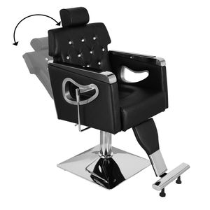 Sedia da Barbiere Nera HZ88111 N001 con Vassoio Quadrato Zincato, Rivestimento in Pelle PVC e Poggiapiedi Retrattile, Capacità 136 kg - Product Image 6