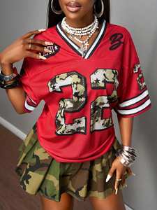 Camiseta Deportiva Personalizada para Mujer, Estilo Camuflaje, Número 23, Fabricante OEM de Ropa Deportiva, Cuello en V, Jersey de Fútbol Americano - Product Image 6
