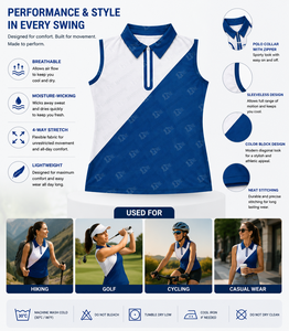 <b>Top</b> Ranking Fully Customized Women Sleeveless <b>Polo</b> Shirt Color Block Blue White Zipper Closure Sporty Golf <b>Top</b> Hiking Shirt - Product Image 6