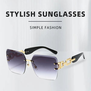 Gafas de Sol de Diseño Moderno con Degradado, al por Mayor, de Lujo, Extra Grandes, con Montura Cuadrada sin Aro y Corte de Diamante para Mujer - Product Image 2