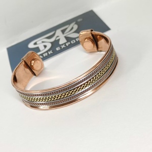Premium Metal Craft Magnetic Copper Cuff <b>Bangle</b> Multi Layer Chain Design Two Tone Adjustable Open Bracelet - Product Image 5