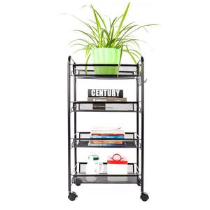 Elegante Carrello Portaoggetti Nero a Quattro Ripiani con Design a Nido d'Ape per Organizzazione in Ufficio, Casa, Bagno, Soggiorno, Utensili e Alimenti - Product Image 1