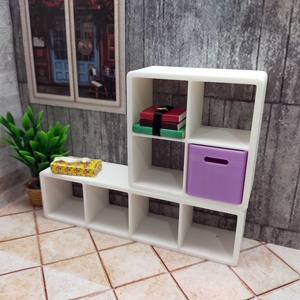Miniature 1:12 Scale Durable <b>PLA</b> Grid Shelf and Colorful Boxes Mini Furniture Set for Dollhouse Decoration - Product Image 2
