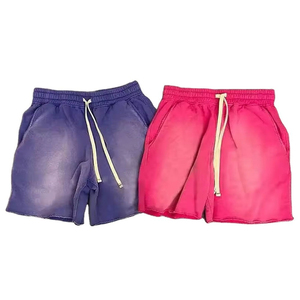 Shorts de jogging en coton délavé pour hommes, à ourlet brut, en molleton bouclette, style streetwear vintage, respirant et antibactérien – Meilleures ventes - Product Image 1