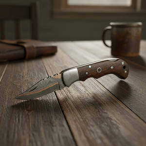 Couteau pliant artisanal en acier Damas, pointe tombante, manche en bois de rose, couteau utilitaire EDC, logo personnalisé, OEM - Product Image 4