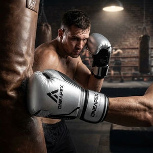 Boxing <b>Gloves</b> <b>Silver</b> Black Professional Training Fight <b>Gloves</b> Padded Boxing Custom Logo OEM Wholesale Sports <b>Glove</b> - Product Image 4