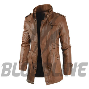 Men's Black PU Leather Moto Jacket Stand Collar Zipper Closure Slim Fit Autumn Wear - Product Image 4