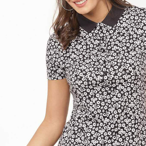 Camiseta polo de manga corta con estampado floral para mujer, top informal de algodón tejido, longitud regular, camisetas polo informales para mujer en venta - Product Image 5